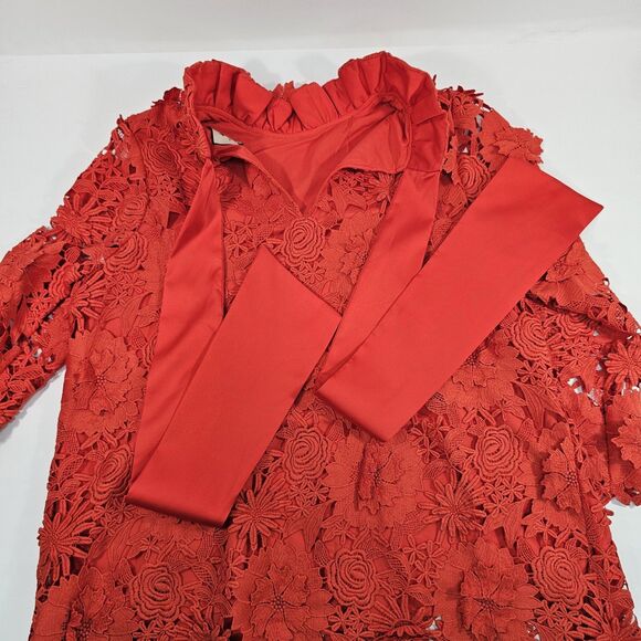 Tuckernuck Red Guipure Lace Faye Bow Swing Blouse Top Size L Holiday Valentine’s - Picture 10 of 10